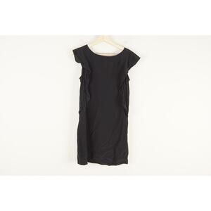 Amour Vert Black Silk Ruffle Sleeve V-Back Cocktail Dress Size XS